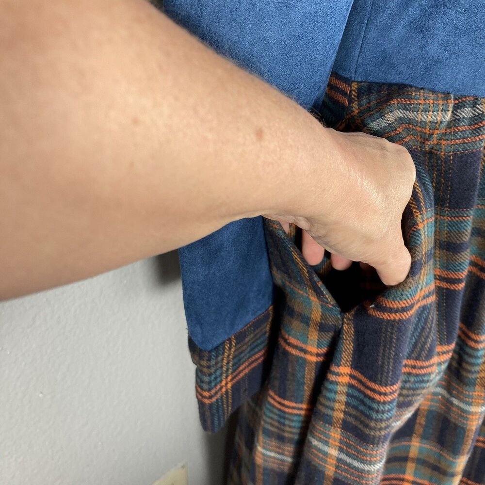 Womens Plaid Maxi Dress XS Faux Suede Pockets Western Prairie Retail $170 Oyrosy - Picture 8 of 16